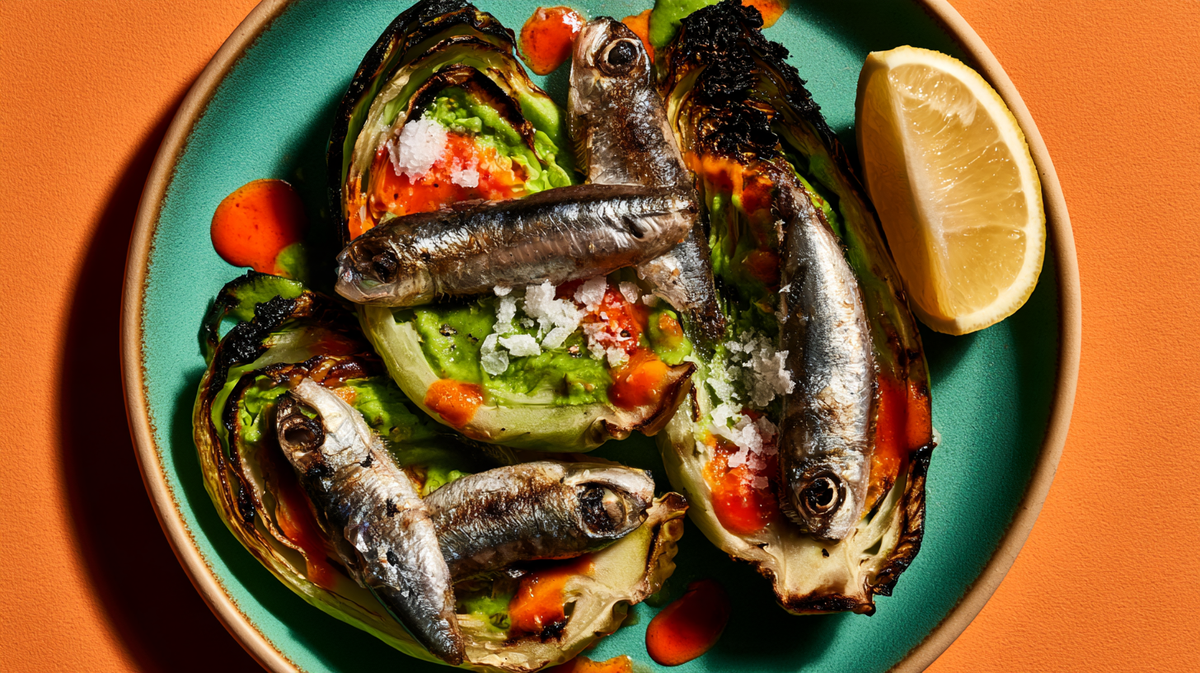 Sardines Over Charred Cabbage Wedges