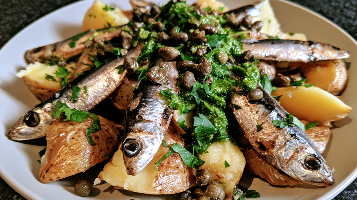 Sardines & Crushed New Potatoes With Salsa Verde