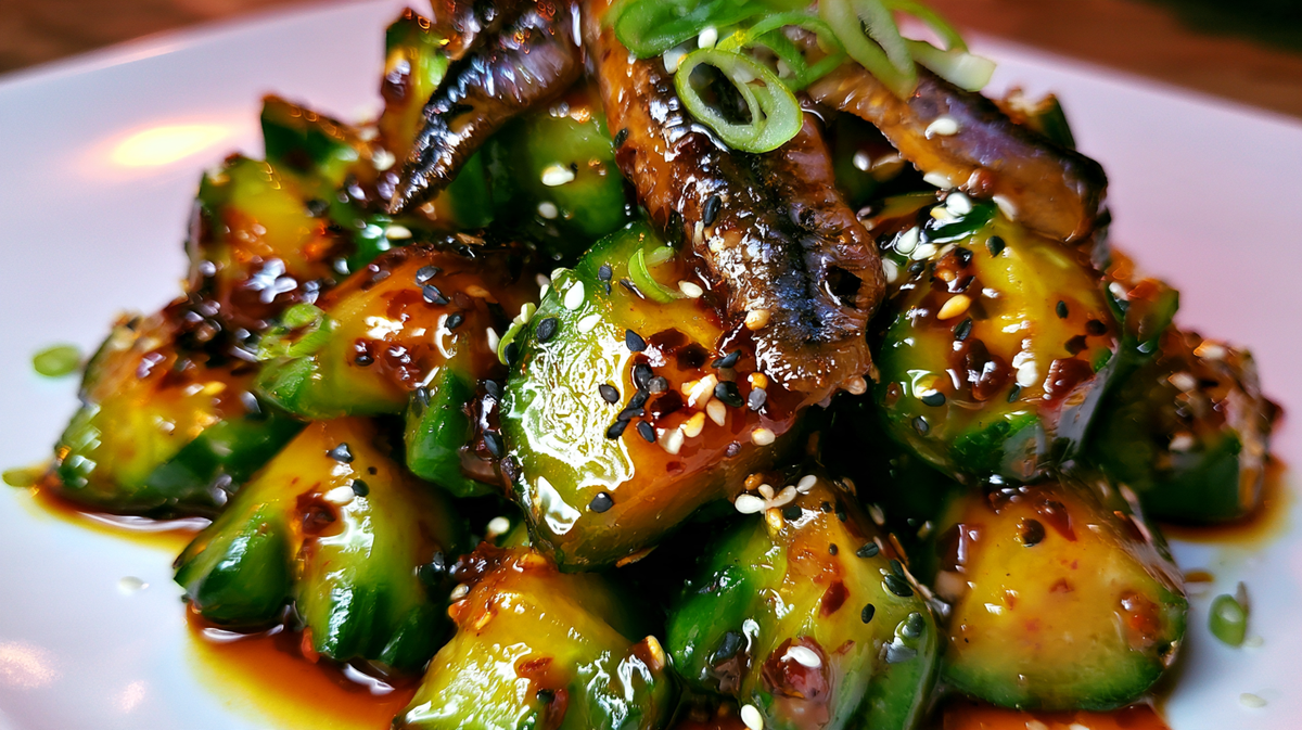 Smashed Cucumber & Sardine Salad With Chili Crisp